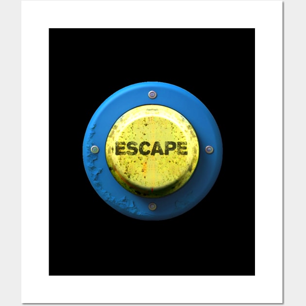 Escape Button No. 1: Sometimes We All Need One of These on a Dark Background Wall Art by Puff Sumo